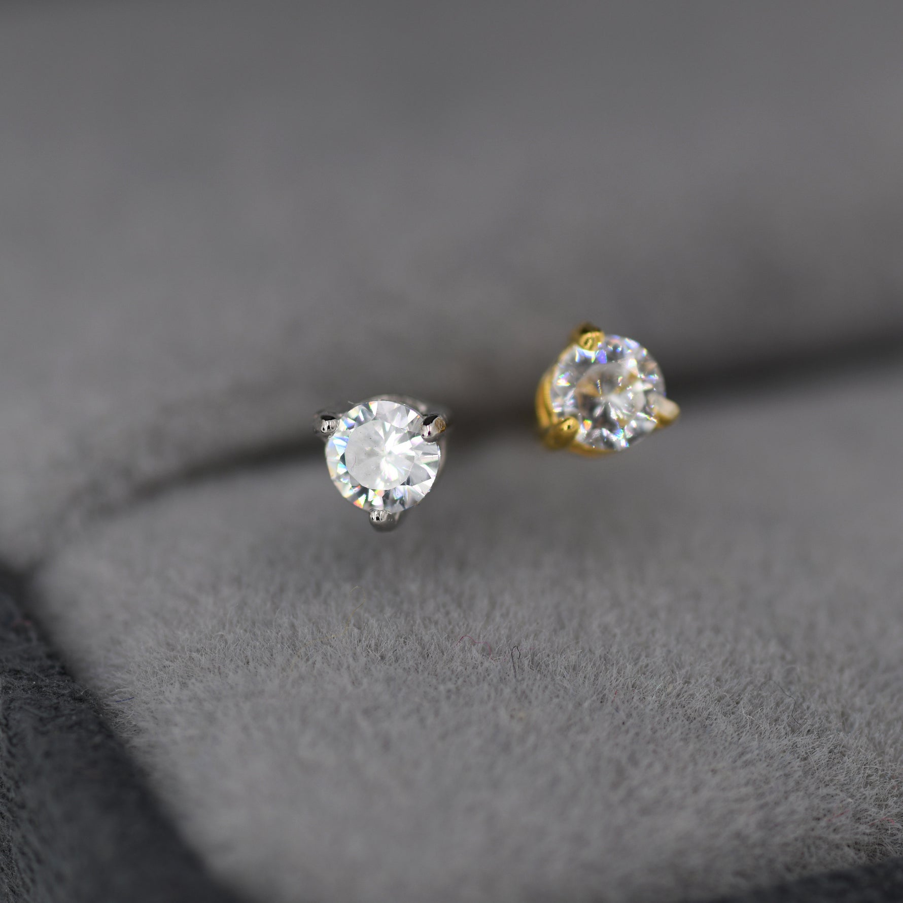 Tiny Three Prong Single CZ Stud Earrings in Sterling Silver, Silver or Gold, 3mm CZ, Diamond Stud, Classic Minimalist Design