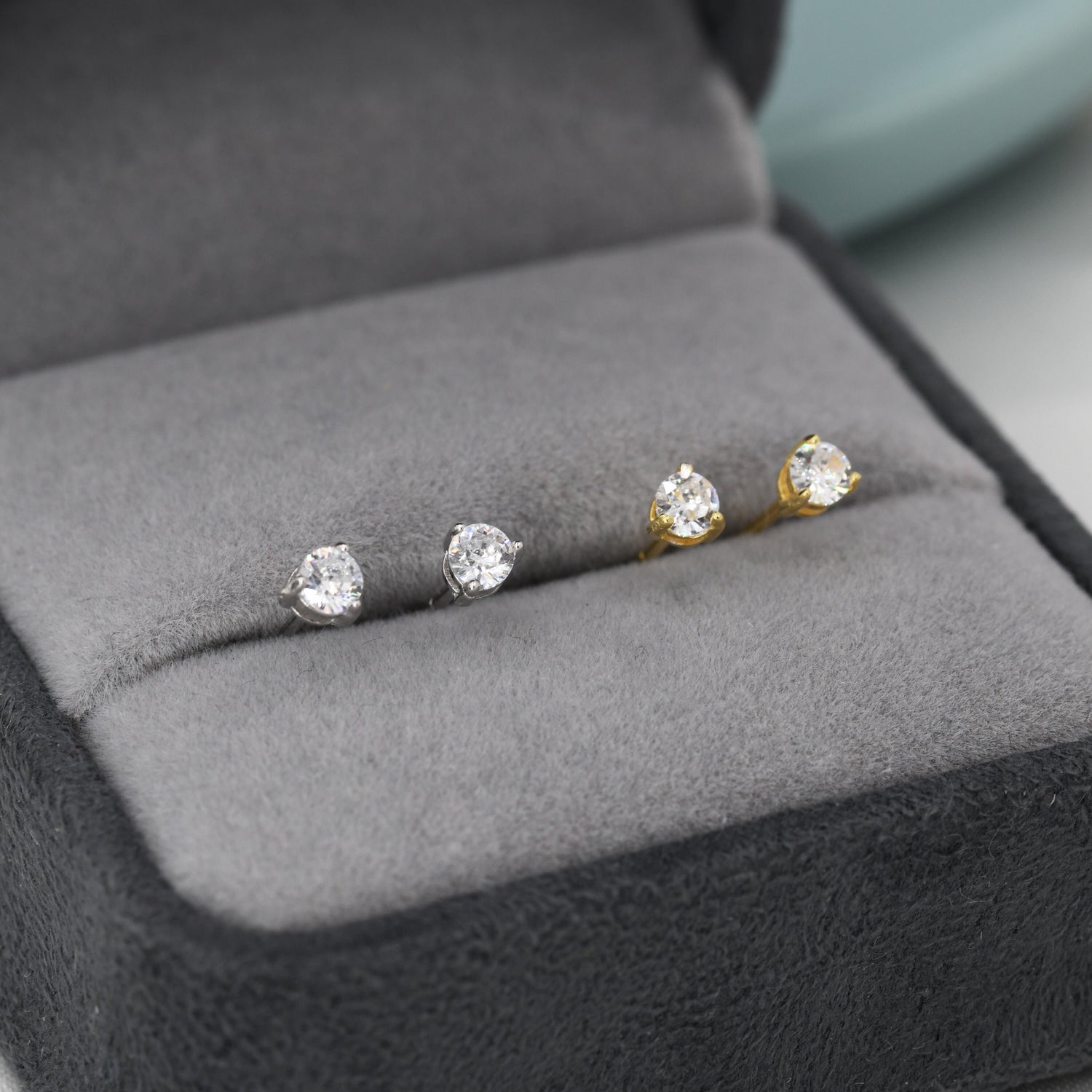 Tiny Three Prong Single CZ Stud Earrings in Sterling Silver, Silver or Gold, 3mm CZ, Diamond Stud, Classic Minimalist Design