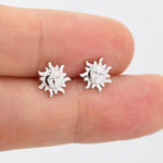 Tiny Sun Stud Earrings in Sterling Silver, Silver or Gold, Sun Face Earrings, Quirky Whimsical Earrings