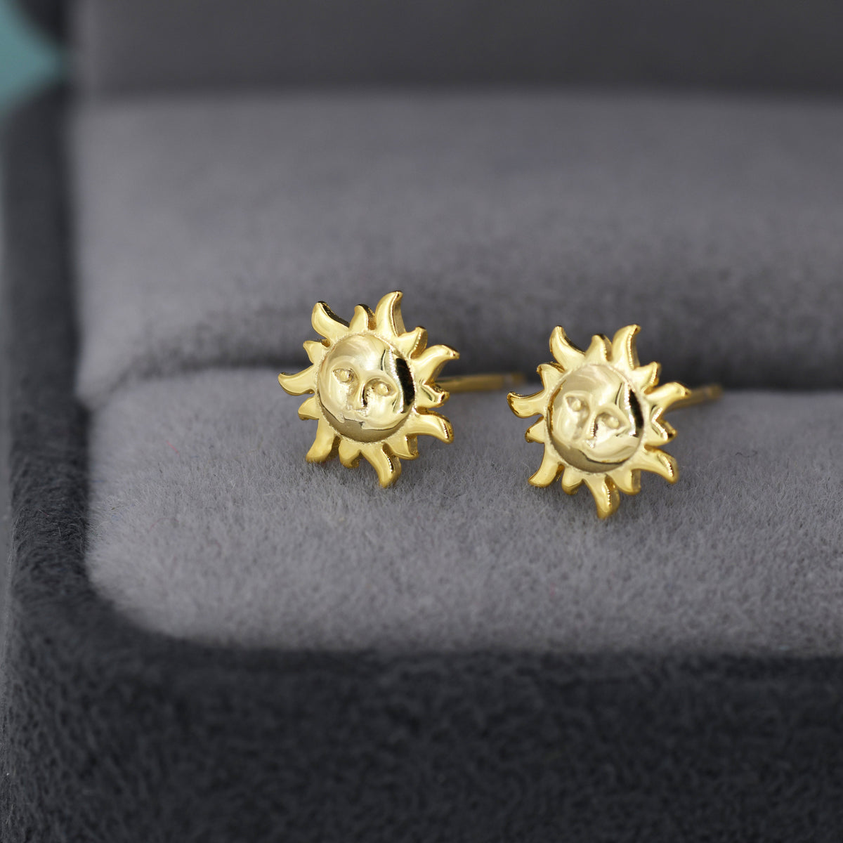 Tiny Sun Stud Earrings in Sterling Silver, Silver or Gold, Sun Face Earrings, Quirky Whimsical Earrings