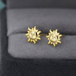 Tiny Sun Stud Earrings in Sterling Silver, Silver or Gold, Sun Face Earrings, Quirky Whimsical Earrings