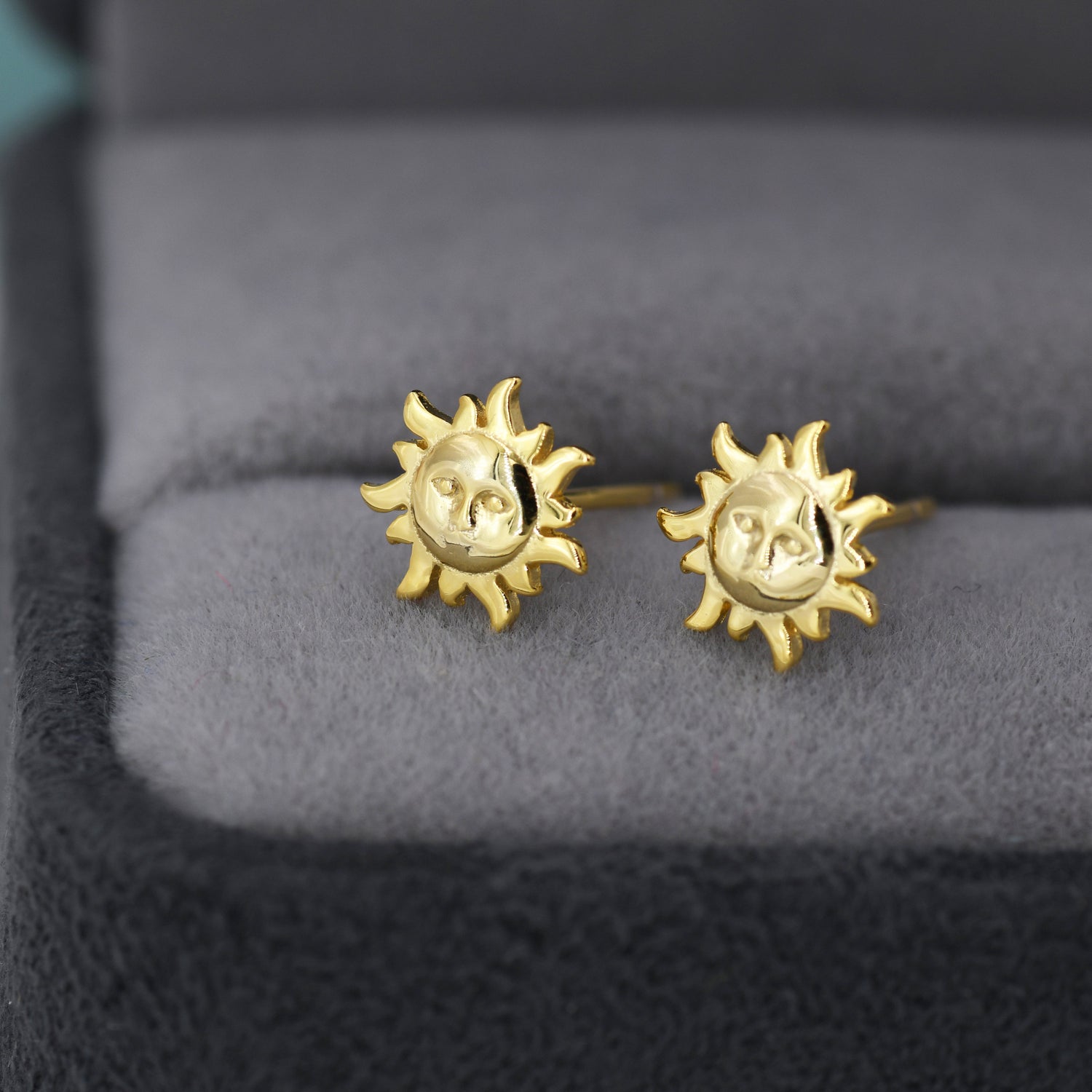 Tiny Sun Stud Earrings in Sterling Silver, Silver or Gold, Sun Face Earrings, Quirky Whimsical Earrings