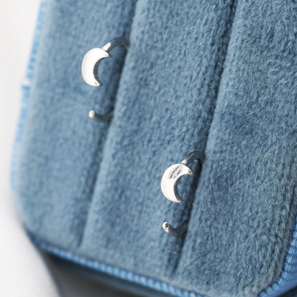 Tiny Crescent Moon Huggie Hoop Earrings in Sterling Silver, Moon Pull Through Earrings, Half Hoop Earrings, Open Hoop, Silver or Gold