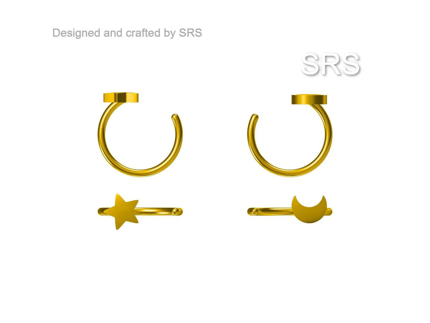 Mismatched Moon and Star Huggie Hoop Earrings in Sterling Silver, Asymmetric Pull Through Star Earrings, Half Hoops