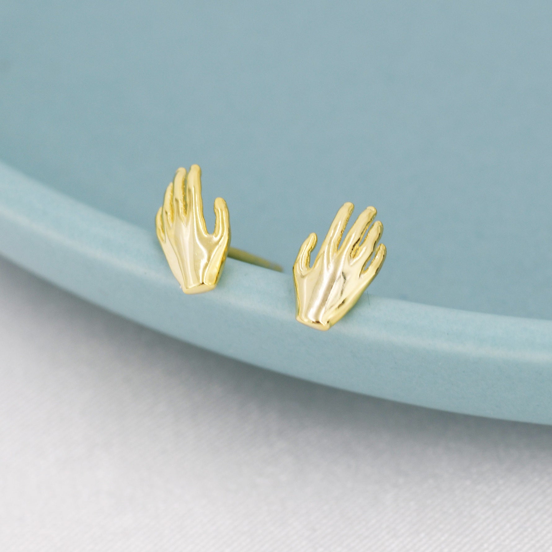 Pair of Hand Stud Earrings in Sterling Silver, Silver or Gold, Fingers Earrings, Fun and Quirky Design