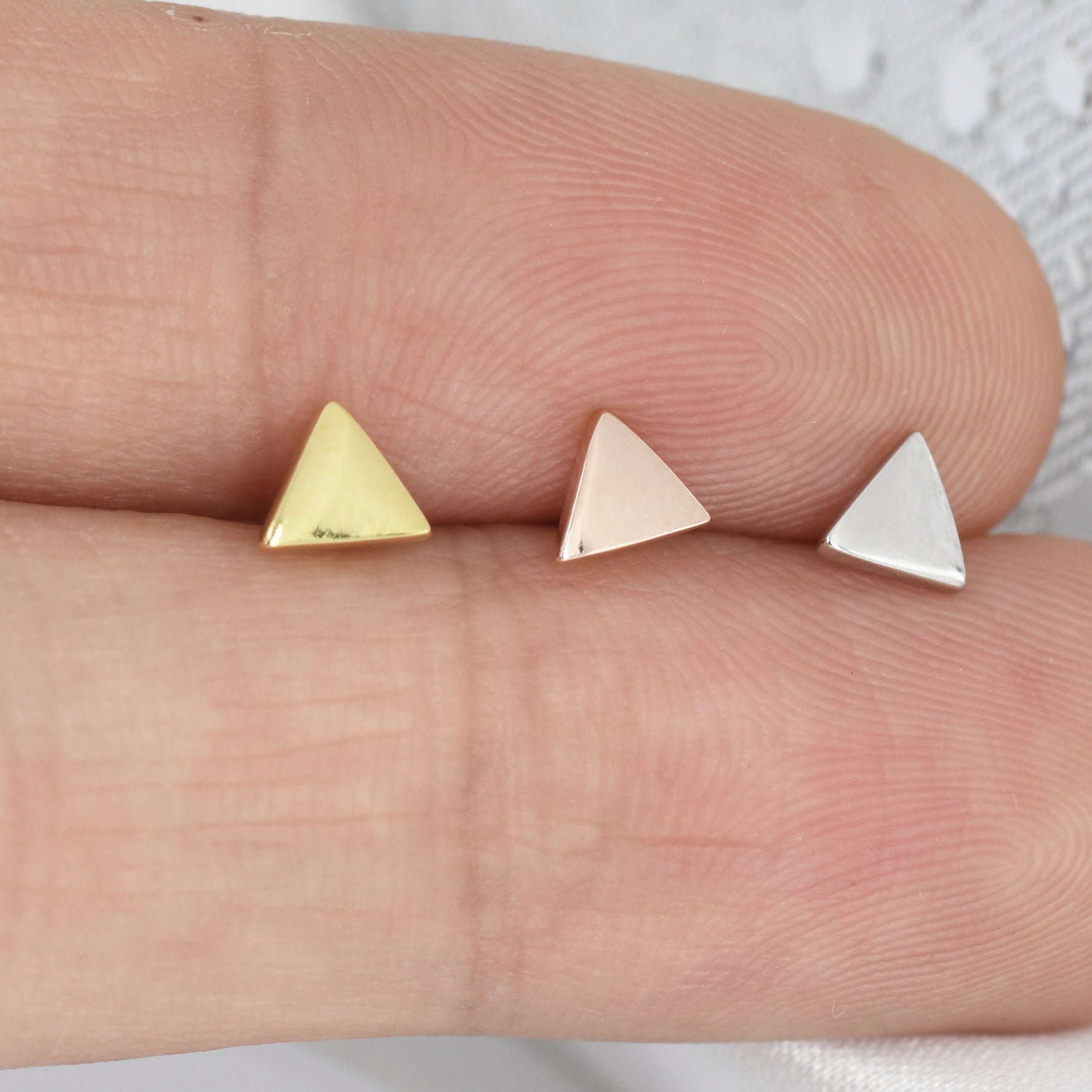 Extra Tiny Triangle Stud Earrings in Sterling Silver, Silver, Gold or Rose Gold, Geometric Minimalist Design, Stacking Earrings