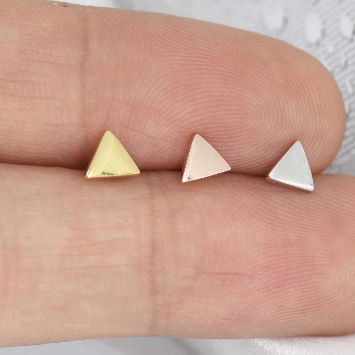 Extra Tiny Triangle Stud Earrings in Sterling Silver, Silver, Gold or Rose Gold, Geometric Minimalist Design, Stacking Earrings