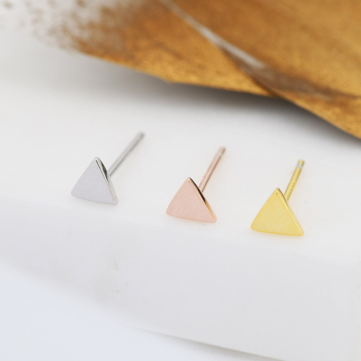 Extra Tiny Triangle Stud Earrings in Sterling Silver, Silver, Gold or Rose Gold, Geometric Minimalist Design, Stacking Earrings