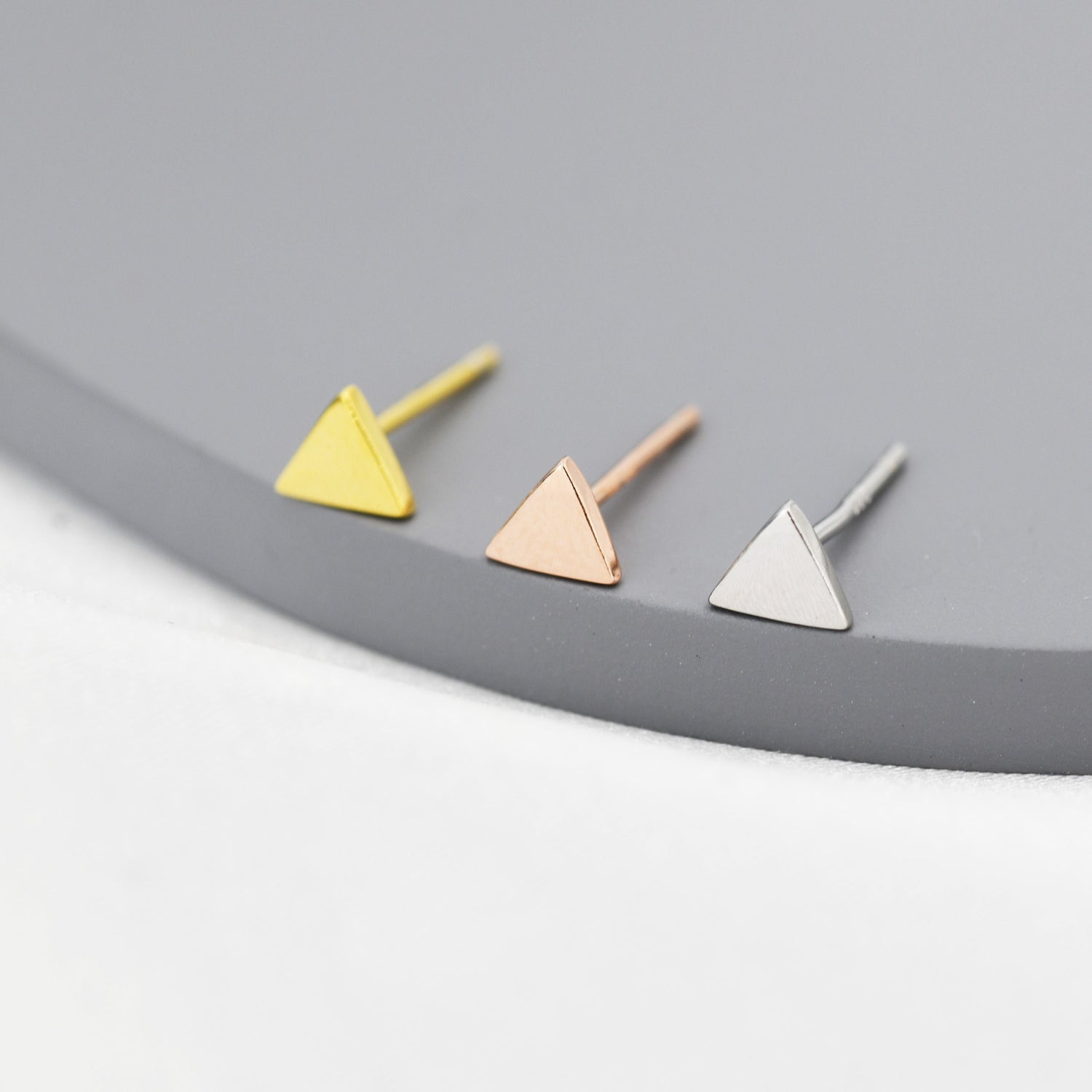Extra Tiny Triangle Stud Earrings in Sterling Silver, Silver, Gold or Rose Gold, Geometric Minimalist Design, Stacking Earrings