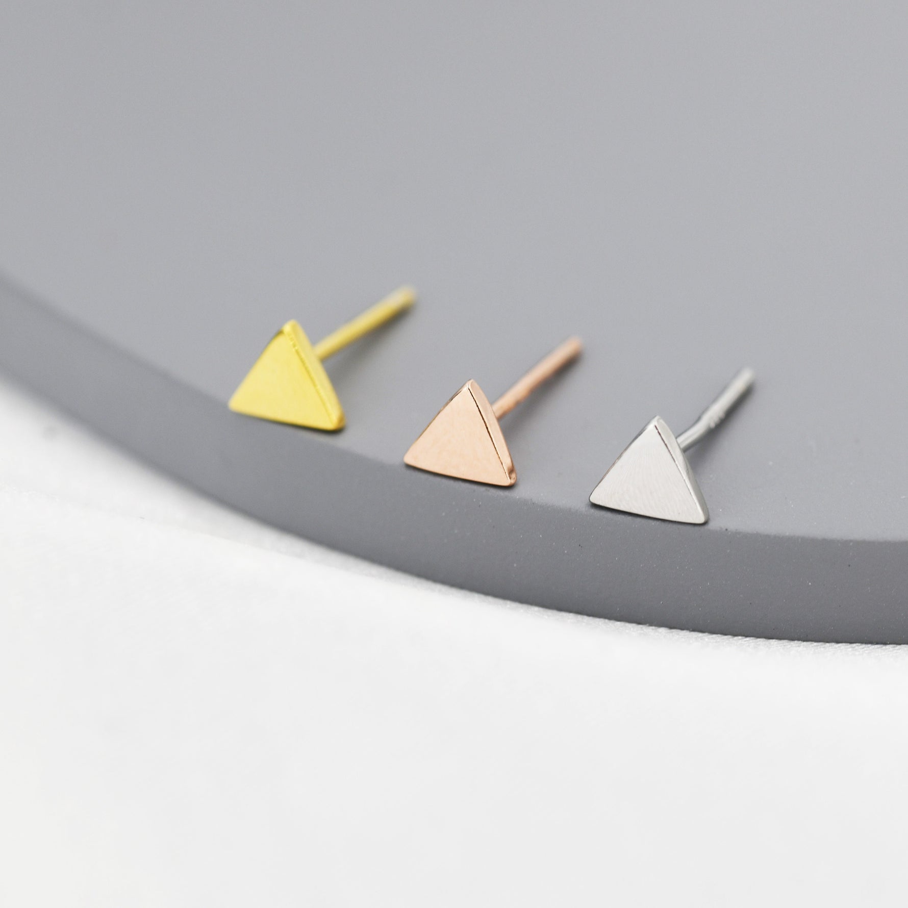 Extra Tiny Triangle Stud Earrings in Sterling Silver, Silver, Gold or Rose Gold, Geometric Minimalist Design, Stacking Earrings