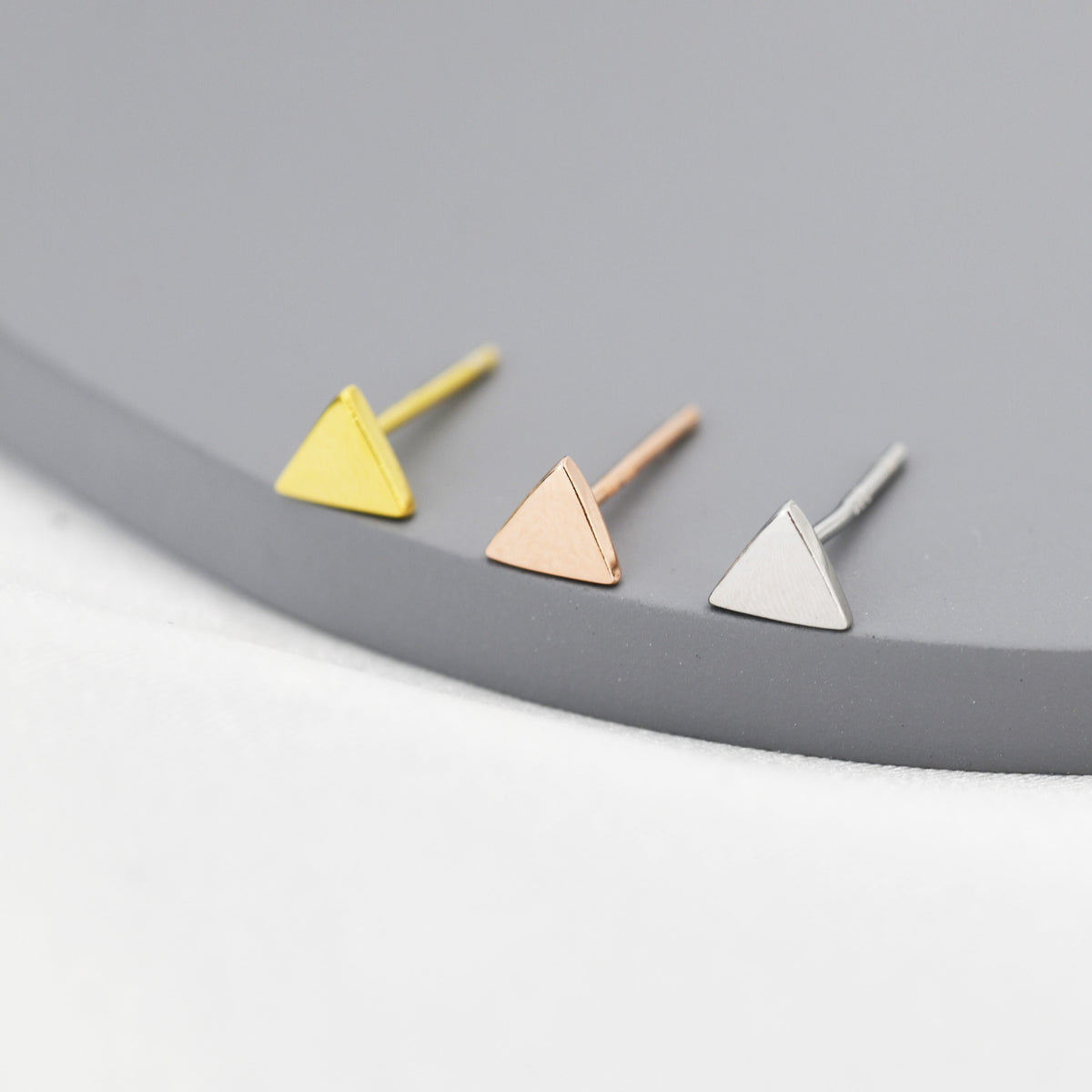 Extra Tiny Triangle Stud Earrings in Sterling Silver, Silver, Gold or Rose Gold, Geometric Minimalist Design, Stacking Earrings