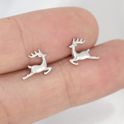 Running Reindeer Stud Earrings in Sterling Silver, Silver or Gold, Nature Inspired Animal Earrings