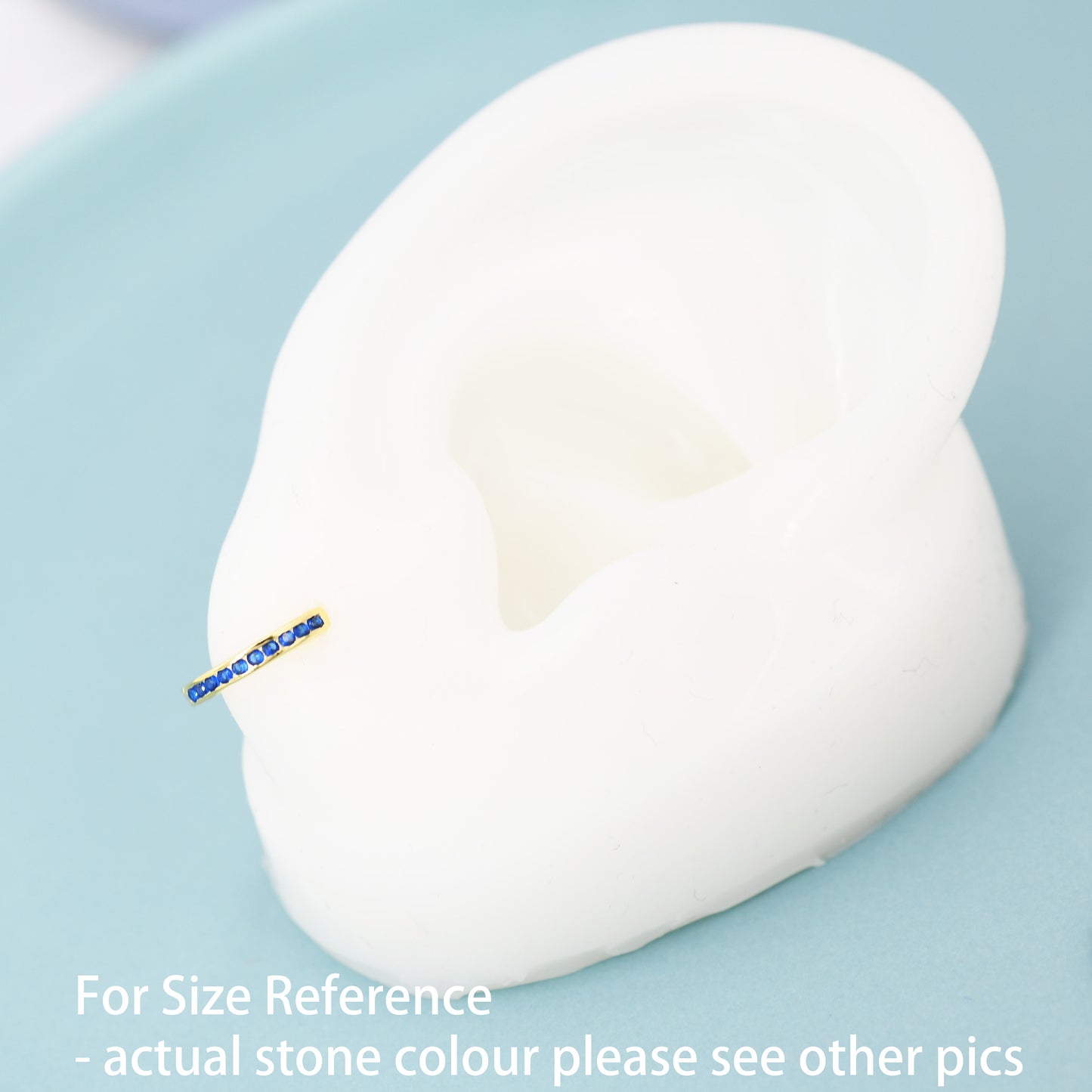 Extra Skinny Sapphire Blue Huggie Hoop in Sterling Silver, Silver or Gold, 8mm Inner Diameter Hoop Earrings, September Birthstone