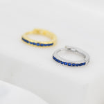 Extra Skinny Sapphire Blue Huggie Hoop in Sterling Silver, Silver or Gold, 8mm Inner Diameter Hoop Earrings, September Birthstone