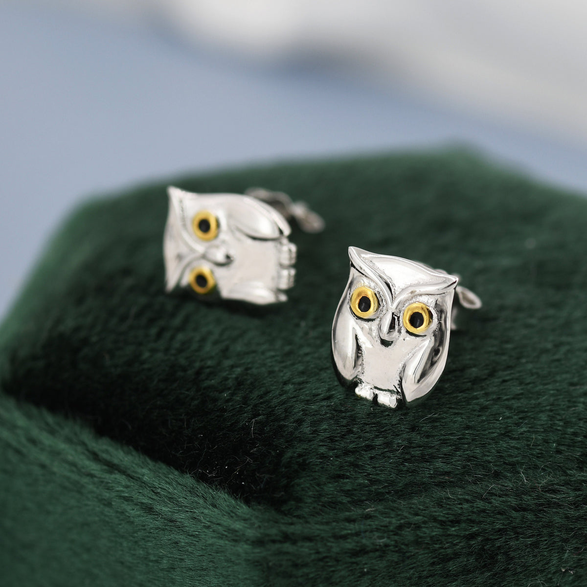 Cute Baby Owl Face Stud Earrings in Sterling Silver, Owl Bird Earrings, Nature Inspired Animal Earrings