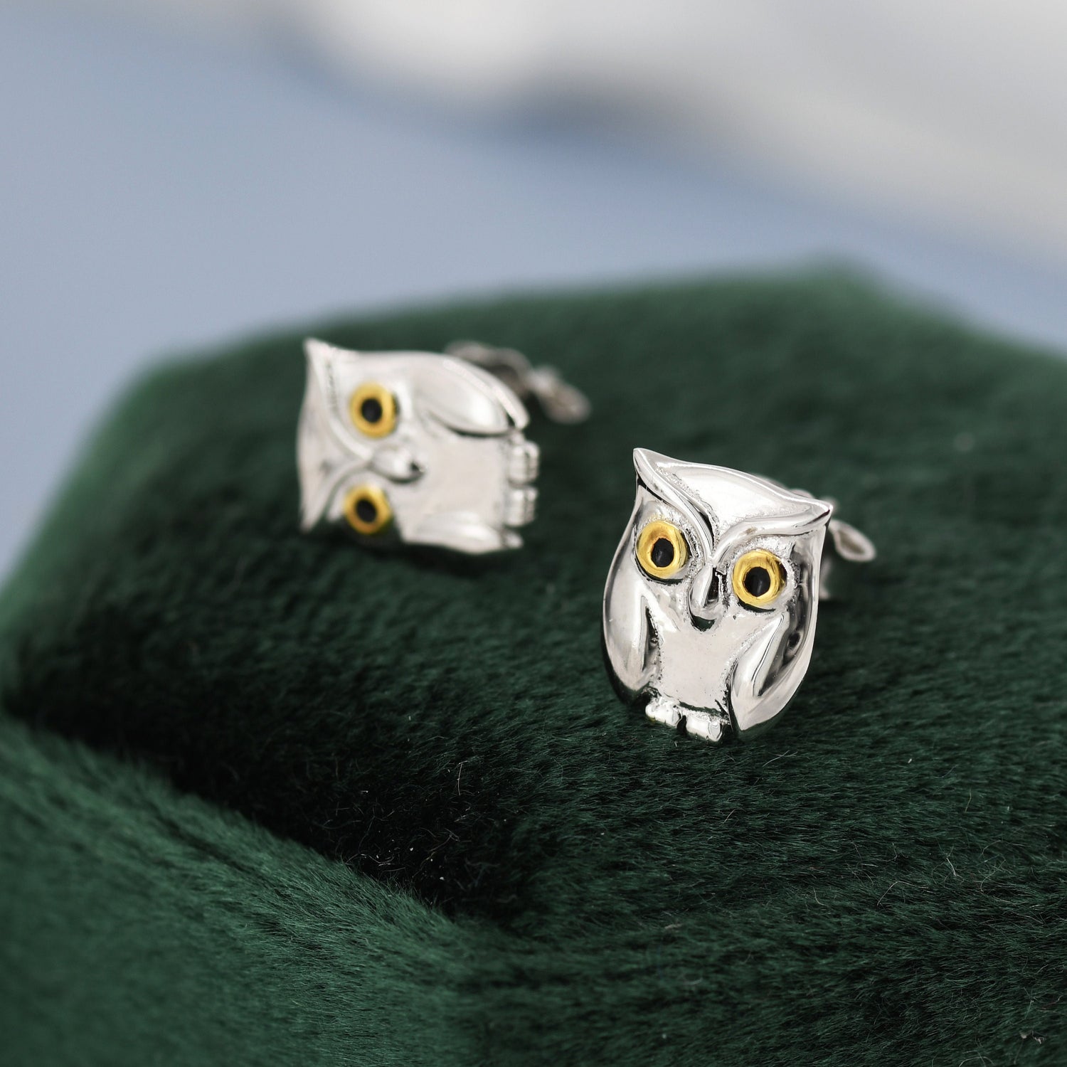 Cute Baby Owl Face Stud Earrings in Sterling Silver, Owl Bird Earrings, Nature Inspired Animal Earrings