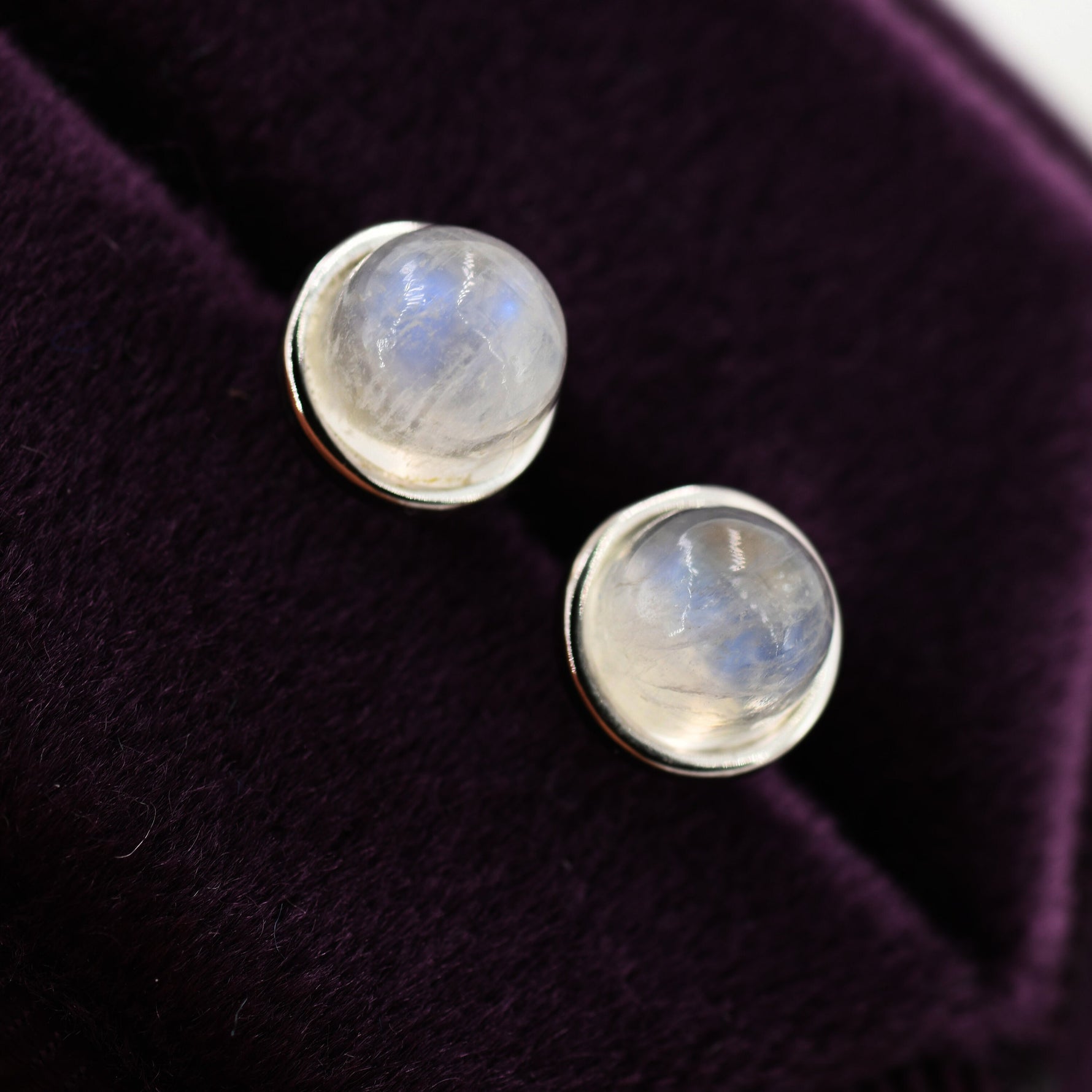 Moonstone Stud Earrings in Sterling Silver, Semi-Precious Gemstone Earrings, Natural Moonstone Earrings