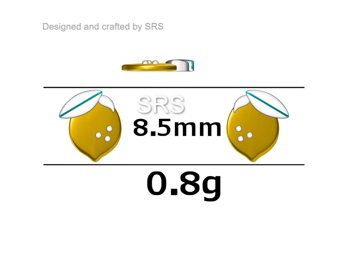 Lemon Stud Earrings in Sterling Silver, Silver and 14ct Yellow Gold Two Tone Earrings, Fruit Earrings, Summer Earrings