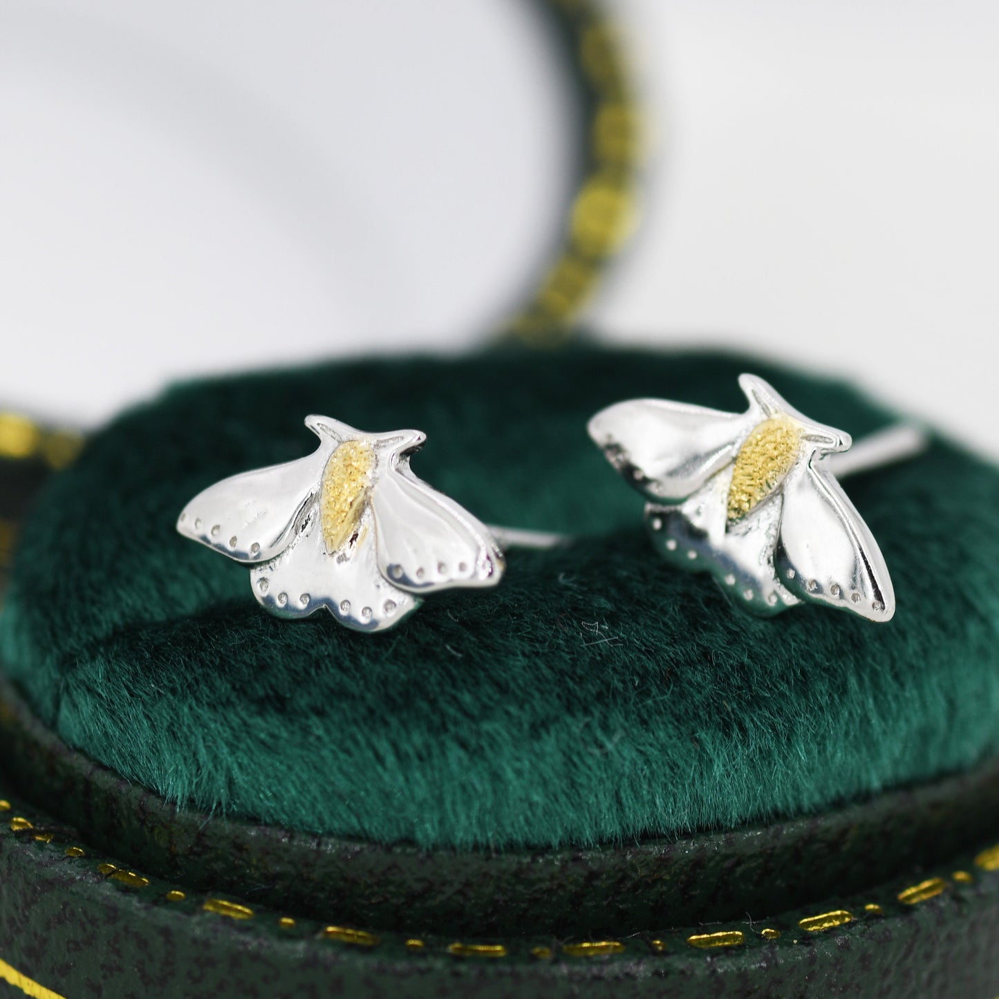 Moth Stud Earrings in Sterling Silver, Butterfly Earrings,  Insect Earrings, Nature Inspired Animal Earrings
