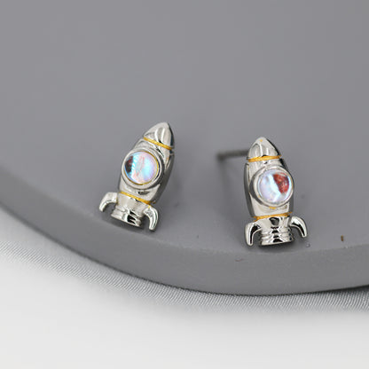 Rocket Stud Earrings in Sterling Silver, Space Rocket Earrings, Spaceship Earrings