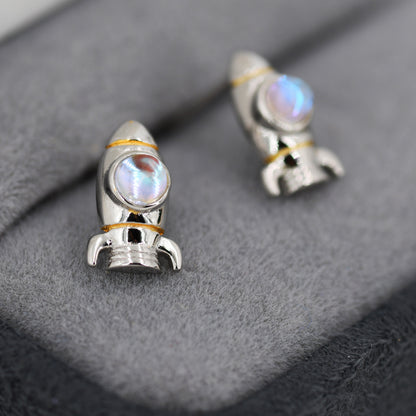 Rocket Stud Earrings in Sterling Silver, Space Rocket Earrings, Spaceship Earrings