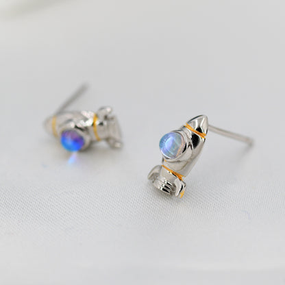 Rocket Stud Earrings in Sterling Silver, Space Rocket Earrings, Spaceship Earrings