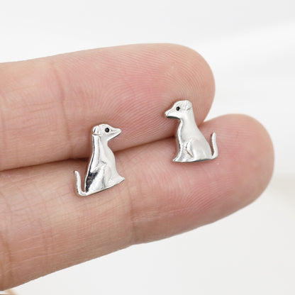 Cute Puppy Dog Stud Earrings in Sterling Silver, Sitting Puppy Earrings,  Nature Inspired Animal Earrings, Pet, Terrier, Jack Russell