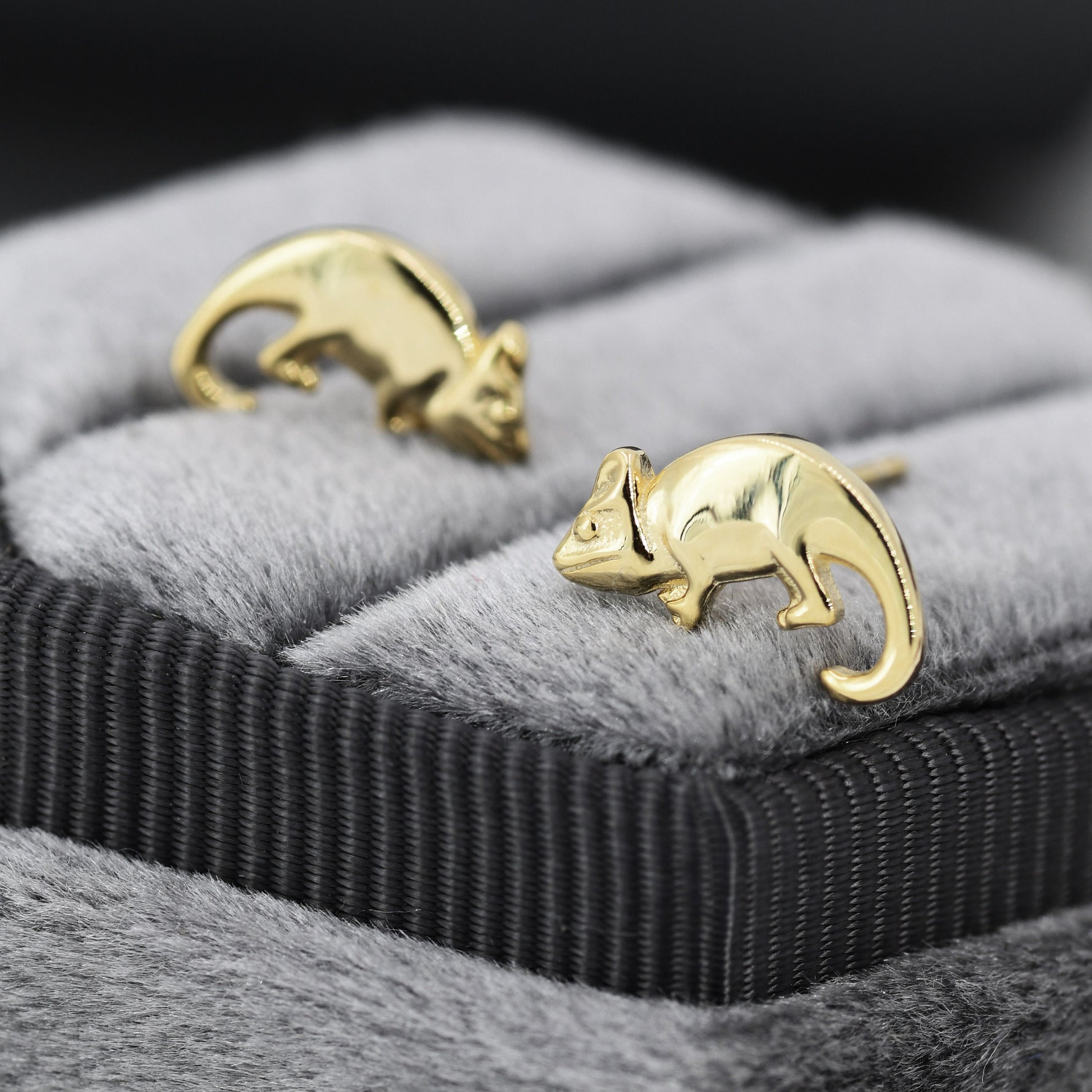 Chameleon Stud Earrings in Sterling Silver, Silver or Gold, Nature Inspired Animal Earrings, Lizard Earrings