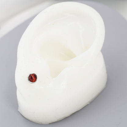 Natural Garnet Stud Earrings in Sterling Silver, Semi-Precious Gemstones, 4mm or 5mm Bezel, Genuine Garnet Earrings, January Birthstone