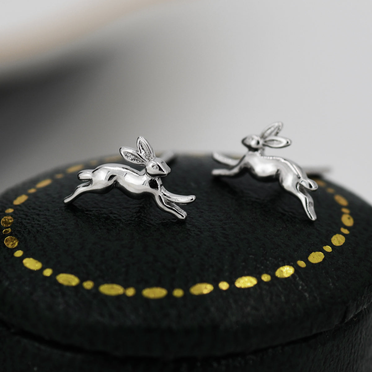Extra Tiny Leaping Hare Stud Earrings in Sterling Silver, Tiny Hare rabbit Earrings, Nature Inspired Animal Earrings