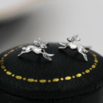 Extra Tiny Leaping Hare Stud Earrings in Sterling Silver, Tiny Hare rabbit Earrings, Nature Inspired Animal Earrings