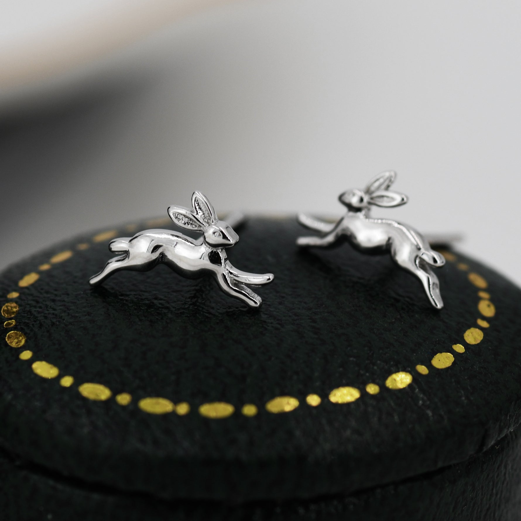 Extra Tiny Leaping Hare Stud Earrings in Sterling Silver, Tiny Hare rabbit Earrings, Nature Inspired Animal Earrings