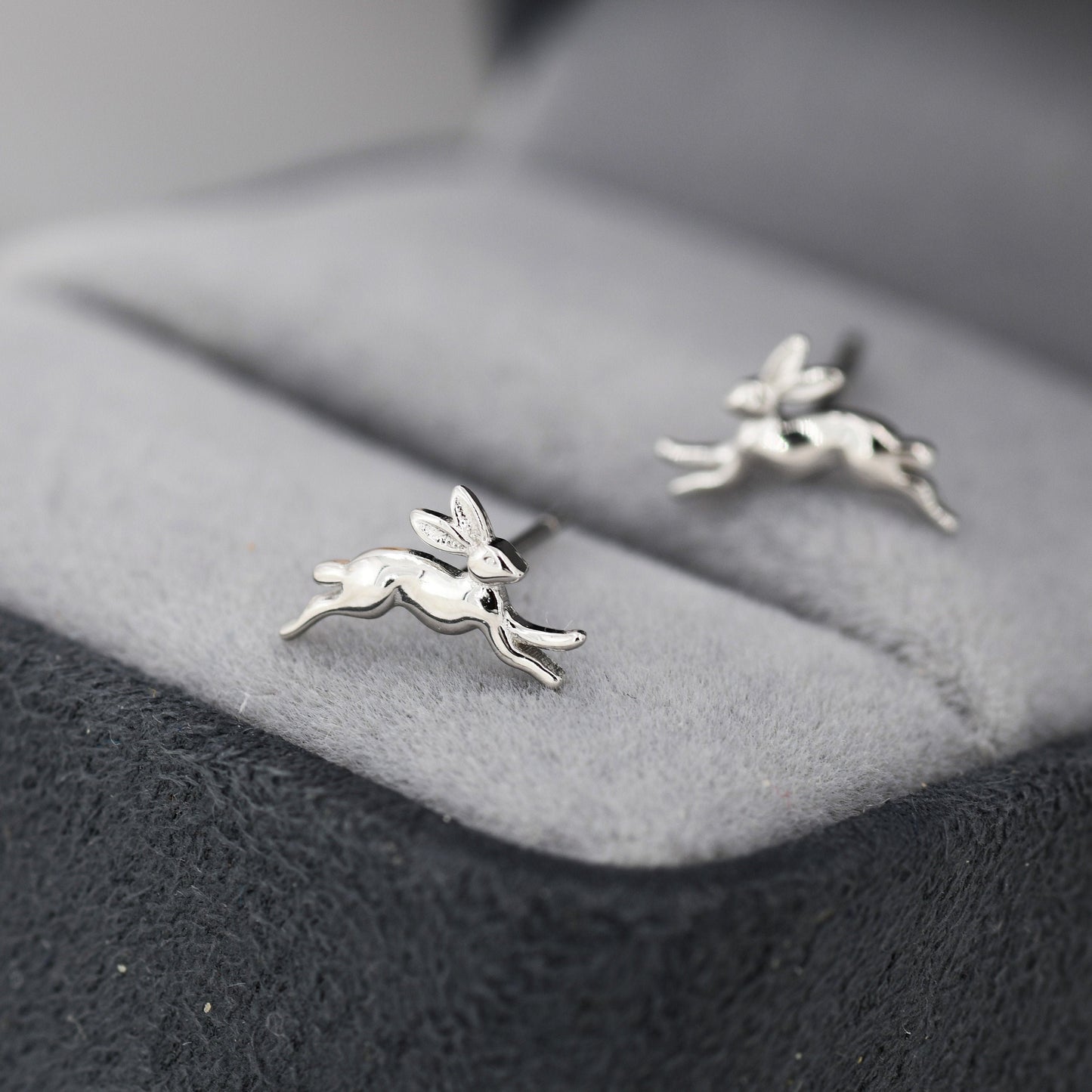 Tiny Leaping Hare Screw Back/ Stud Earrings in Sterling Silver, Tiny Hare rabbit Earrings, Nature Inspired Animal Earrings,