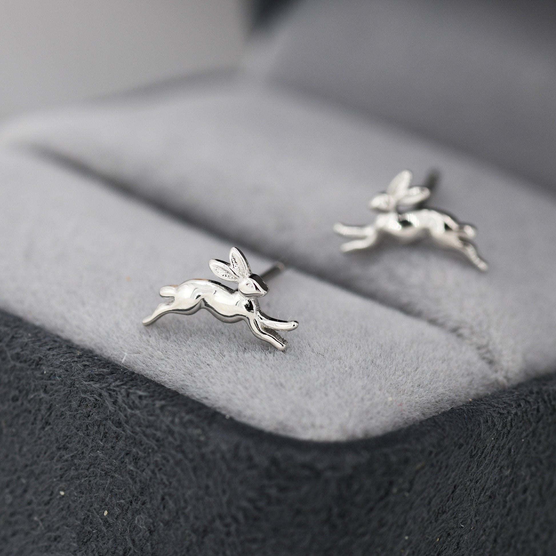 Tiny Leaping Hare Screw Back/ Stud Earrings in Sterling Silver, Tiny Hare rabbit Earrings, Nature Inspired Animal Earrings,