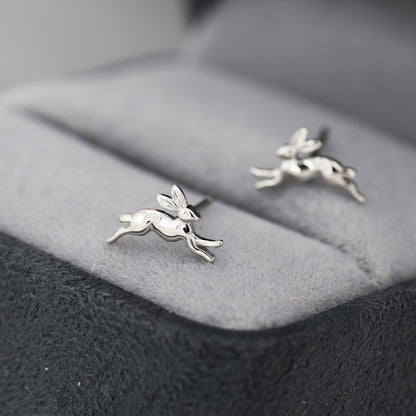 Tiny Leaping Hare Screw Back/ Stud Earrings in Sterling Silver, Tiny Hare rabbit Earrings, Nature Inspired Animal Earrings,