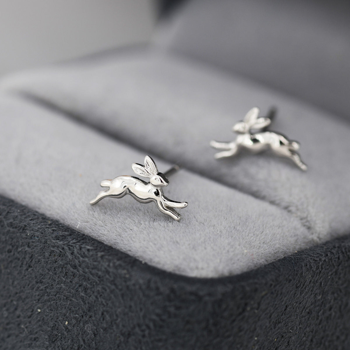 Extra Tiny Leaping Hare Stud Earrings in Sterling Silver, Tiny Hare rabbit Earrings, Nature Inspired Animal Earrings