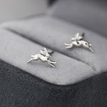 Extra Tiny Leaping Hare Stud Earrings in Sterling Silver, Tiny Hare rabbit Earrings, Nature Inspired Animal Earrings
