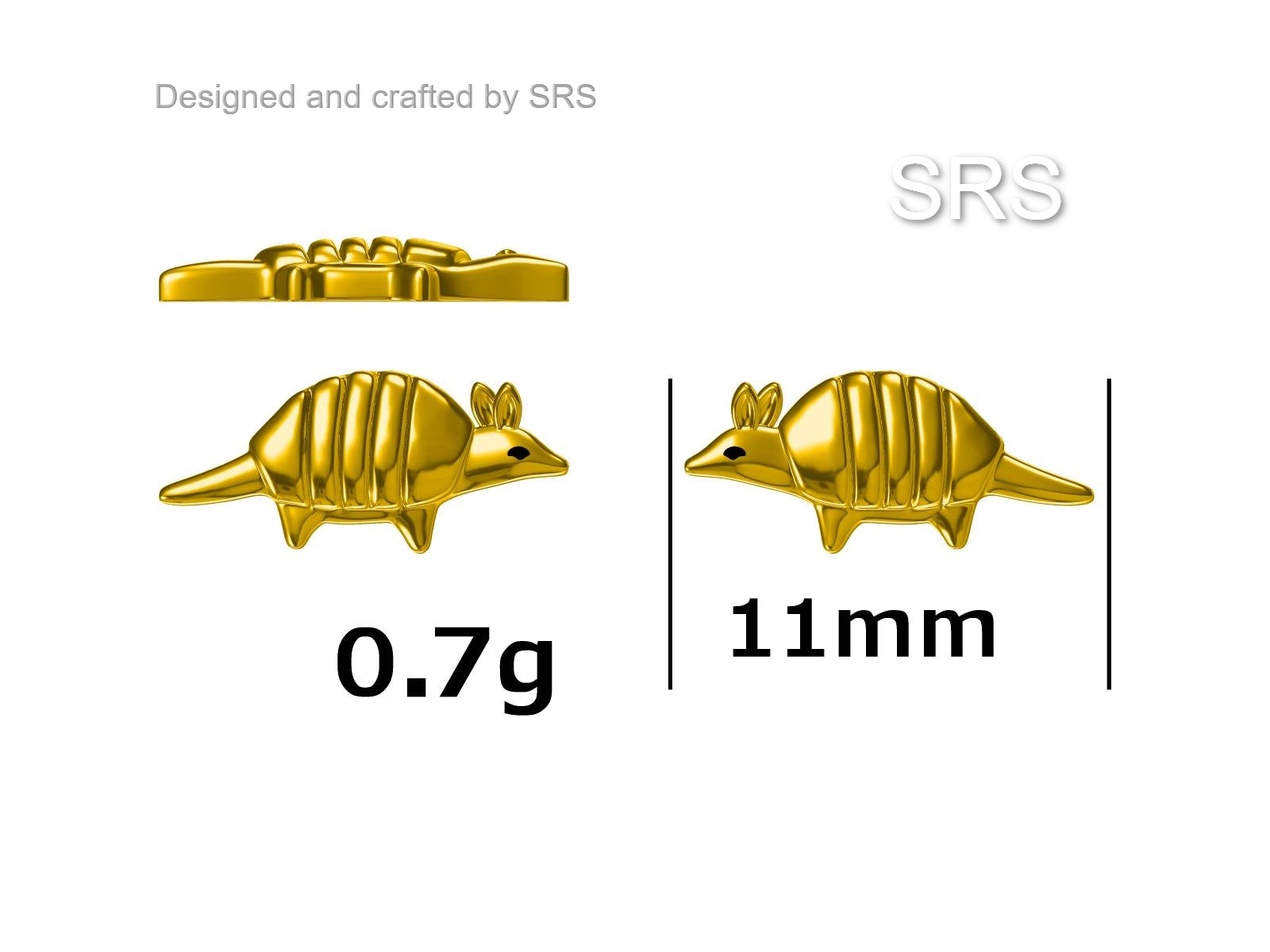 Armadillo Stud Earrings in Sterling Silver, Silver or Gold, Nature Inspired Animal Earrings