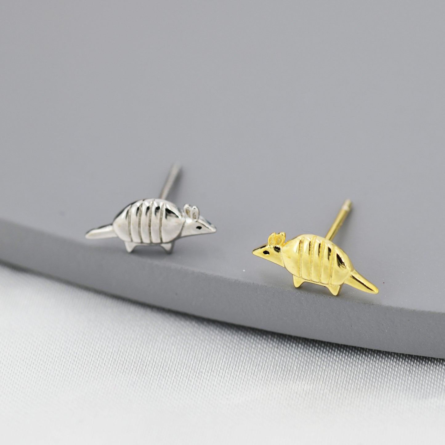 Armadillo Stud Earrings in Sterling Silver, Silver or Gold, Nature Inspired Animal Earrings