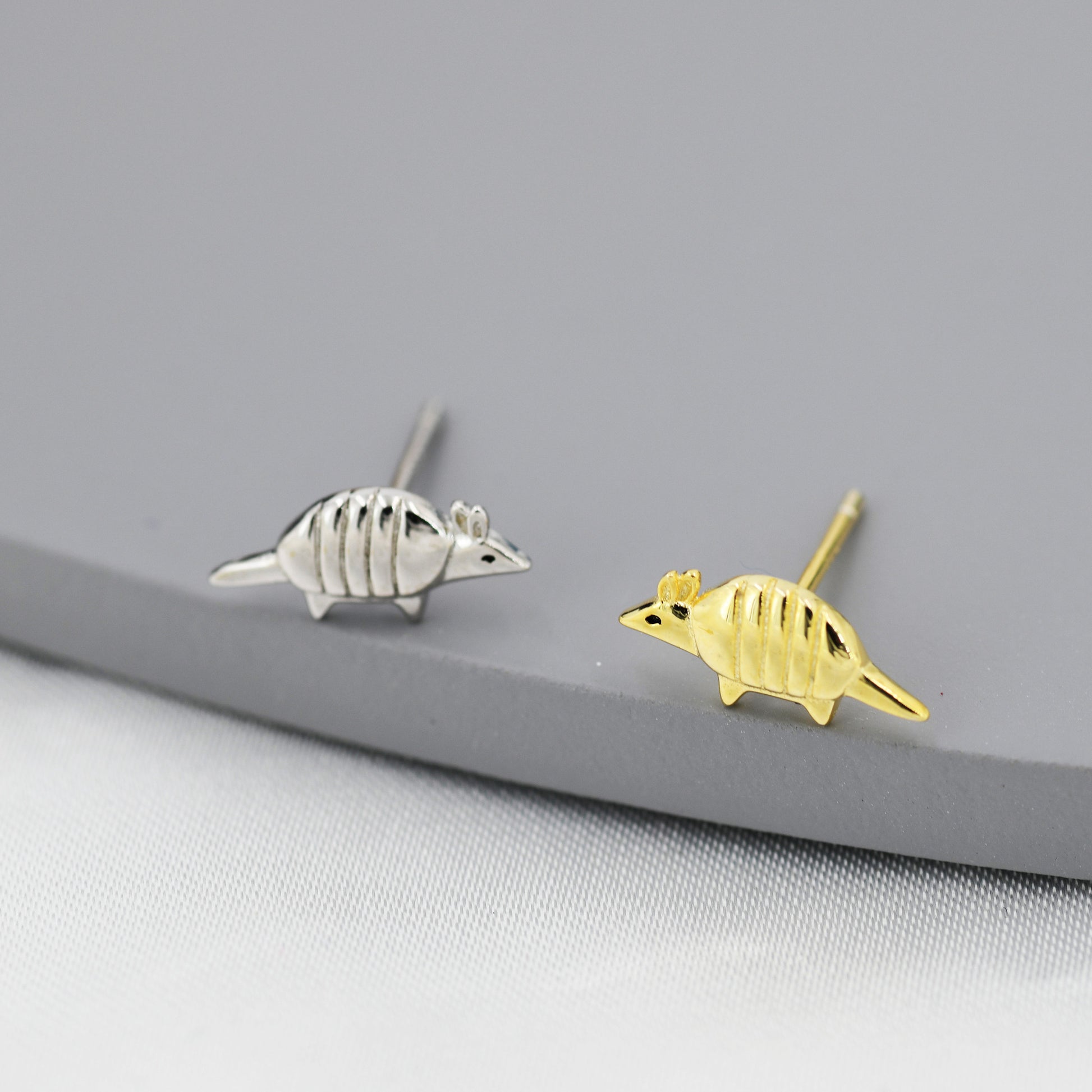 Armadillo Stud Earrings in Sterling Silver, Silver or Gold, Nature Inspired Animal Earrings