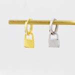 Sterling Silver Padlock Hoop Earrings, Detachable Lock Charm Dangle Hoop Earrings, Silver or Gold, Interchangeable