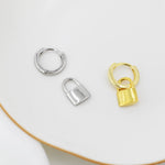 Sterling Silver Padlock Hoop Earrings, Detachable Lock Charm Dangle Hoop Earrings, Silver or Gold, Interchangeable