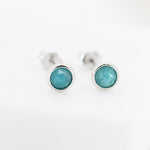 Sterling Silver Amazonite Stud Earrings, 4mm Rose Cut, Genuine tiny Amazonite Gemstone Stud, Bezel, Minimalist Style