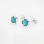 Sterling Silver Amazonite Stud Earrings, 4mm Rose Cut, Genuine tiny Amazonite Gemstone Stud, Bezel, Minimalist Style
