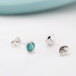 Sterling Silver Amazonite Stud Earrings, 4mm Rose Cut, Genuine tiny Amazonite Gemstone Stud, Bezel, Minimalist Style