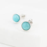 Sterling Silver Amazonite Stud Earrings, 5mm, Genuine Amazonite Gemstone Stud, Bezel, Minimalist Style