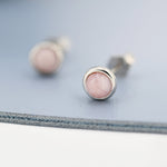 Sterling Silver Pale Pink Opal Tiny Stud Earrings, Genuine Pink Opal Stud, Natural Semi-Precious Gemstones, 4mm, Bezel, Minimalist Earrings