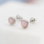 Sterling Silver Pale Pink Opal Tiny Stud Earrings, Genuine Pink Opal Stud, Natural Semi-Precious Gemstones, 4mm, Bezel, Minimalist Earrings