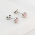 Sterling Silver Pale Pink Opal Tiny Stud Earrings, Genuine Pink Opal Stud, Natural Semi-Precious Gemstones, 4mm, Bezel, Minimalist Earrings