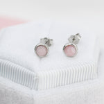 Sterling Silver Pale Pink Opal Tiny Stud Earrings, Genuine Pink Opal Stud, Natural Semi-Precious Gemstones, 4mm, Bezel, Minimalist Earrings
